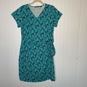 L.L. Bean blue tropical faux wrap midi dress 1X
